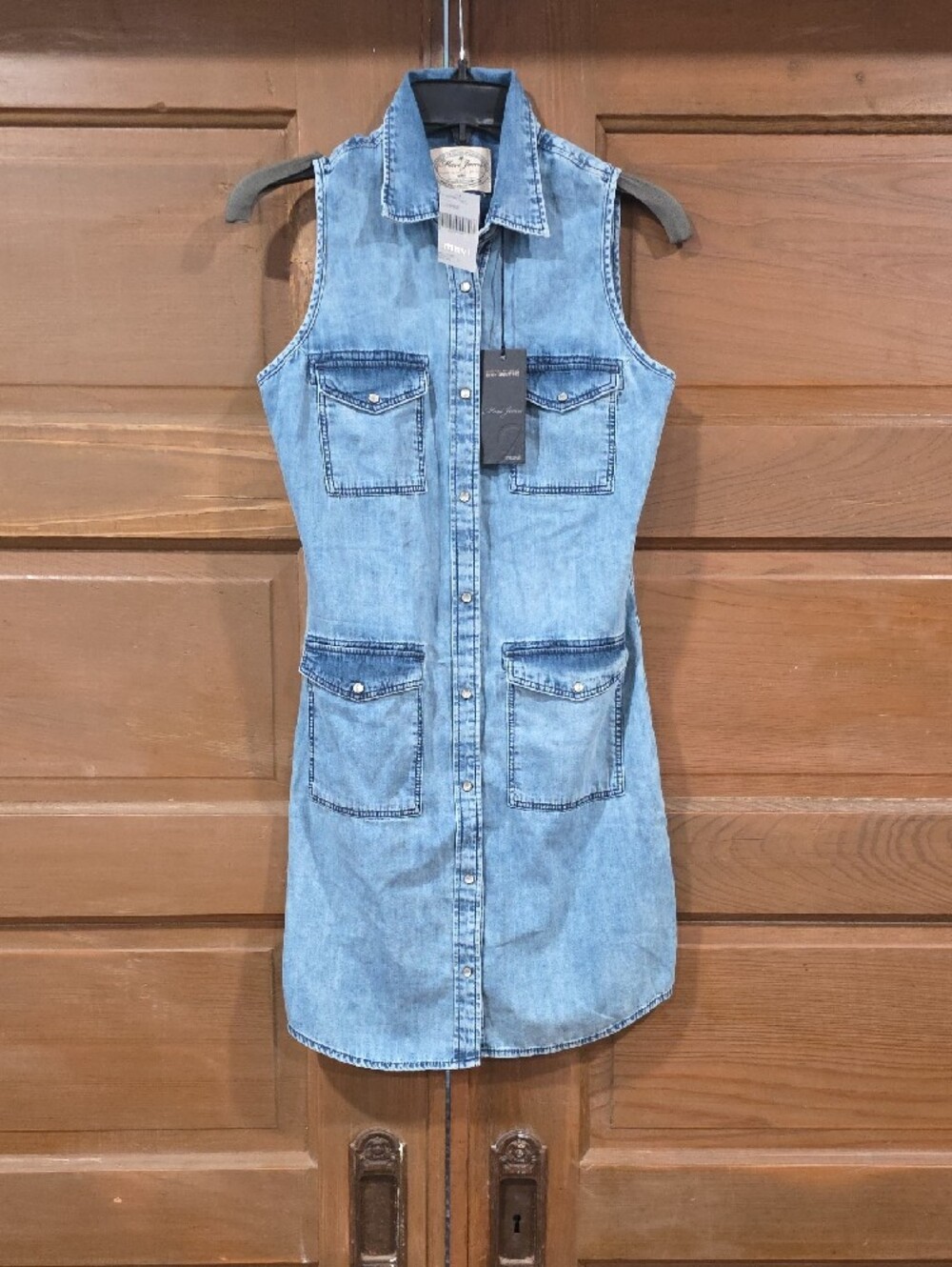 Mavi Sleeveless Light Blue Denim Shirt Dress with Patch Pockets - Picture 6 of 8